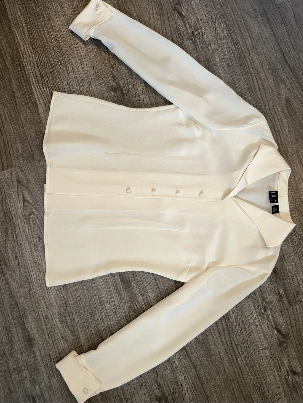 INC 100% Silk Ivory Covered Button Satin Blouse Women’s Size 10 Career